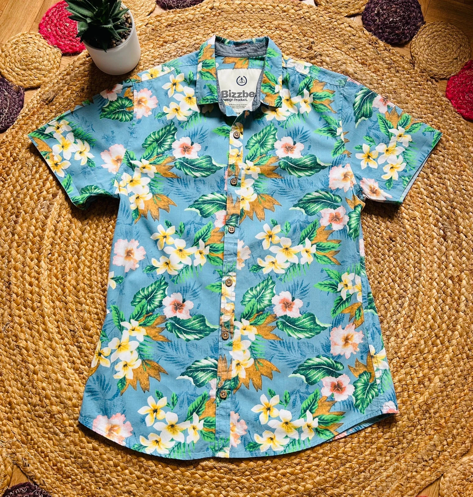 🌴🌺100% cotton Hawaiian beachwear tropical floral shirt Size M🦜🌸 – photo 4